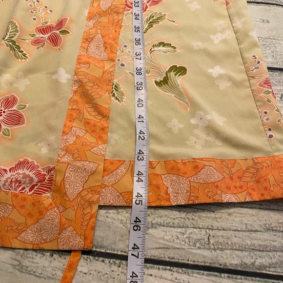 Orange  green floral polyester floral robe kimono M - Picture 7 of 8